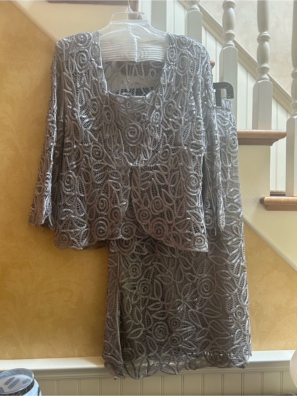 Silver-Gray Lace 3 Piece Wedding Dress Set